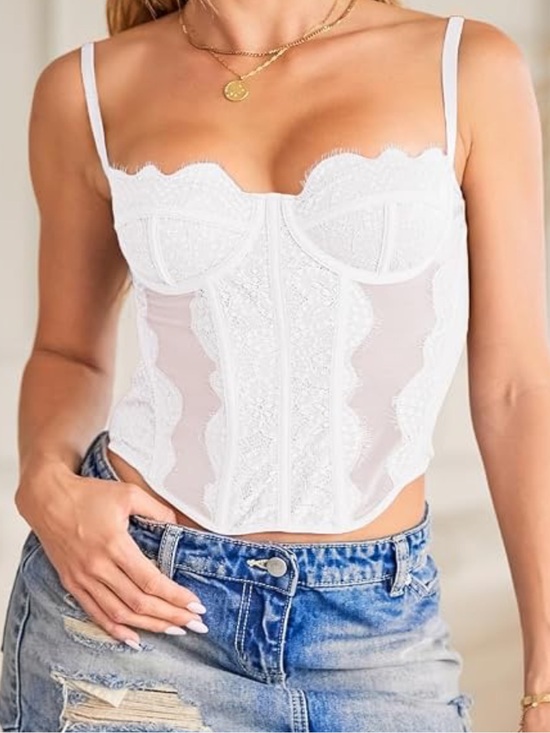 Tops - White Lace Bustier Corset Top - Women's